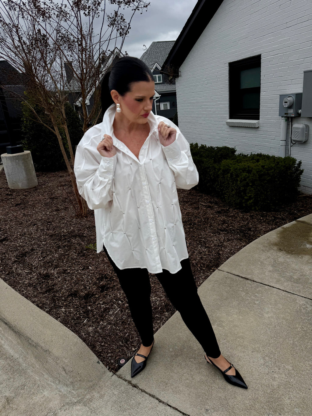 Button Down Top Silver Studs