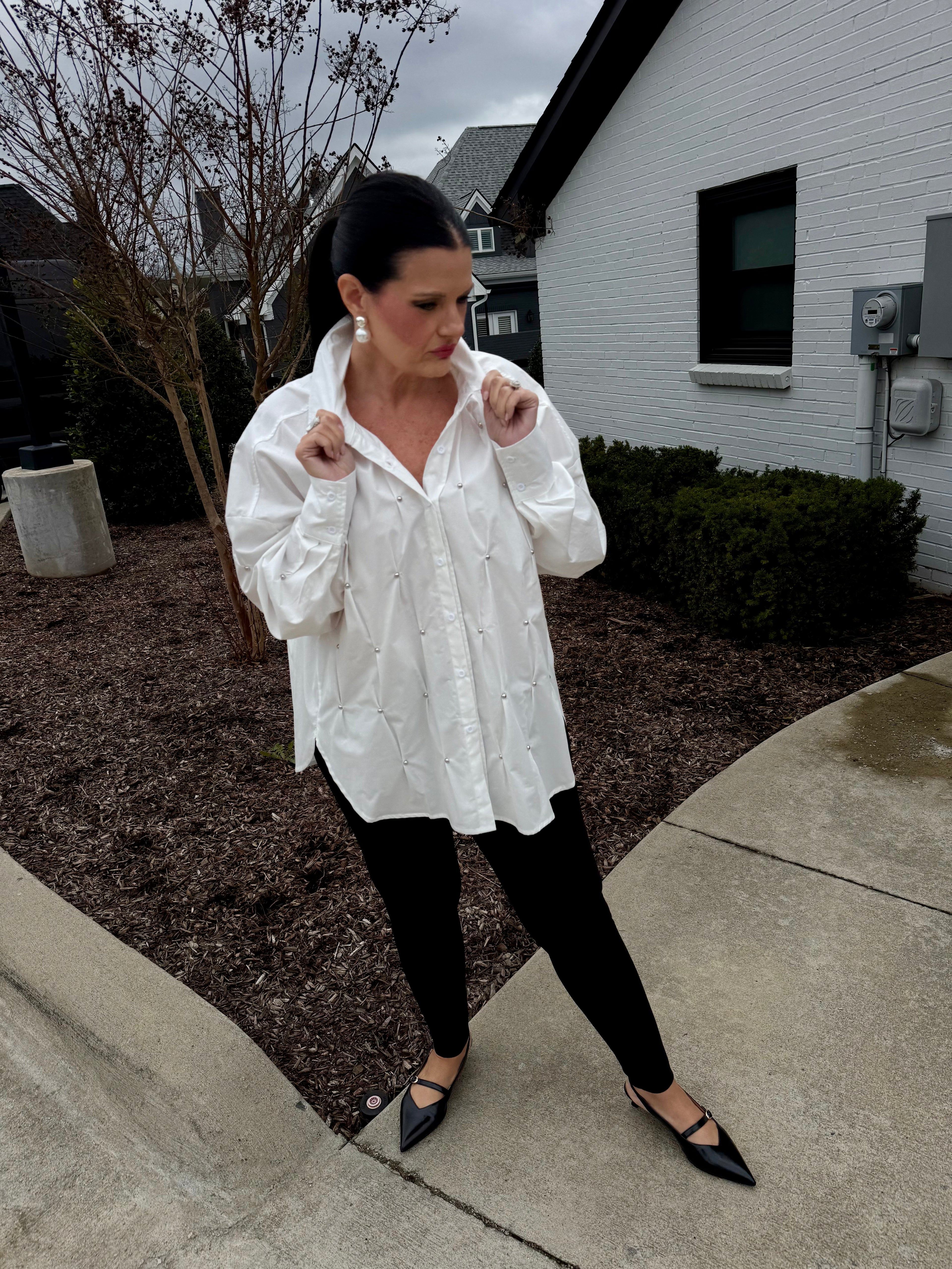 Button Down Top Silver Studs