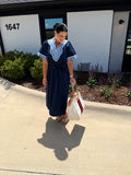 Short Sleeve Embroidered Vneck Dress