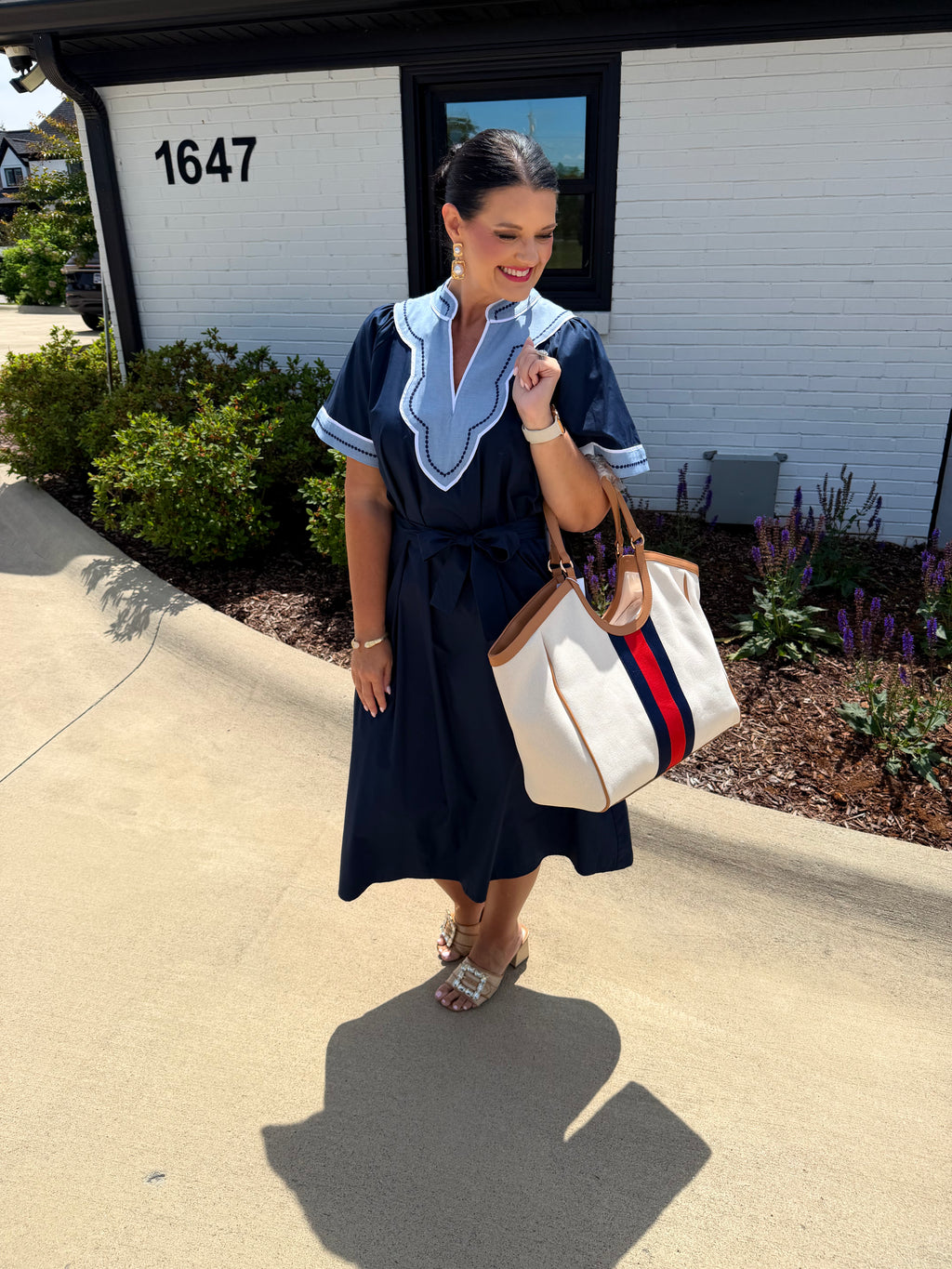 Short Sleeve Embroidered Vneck Dress