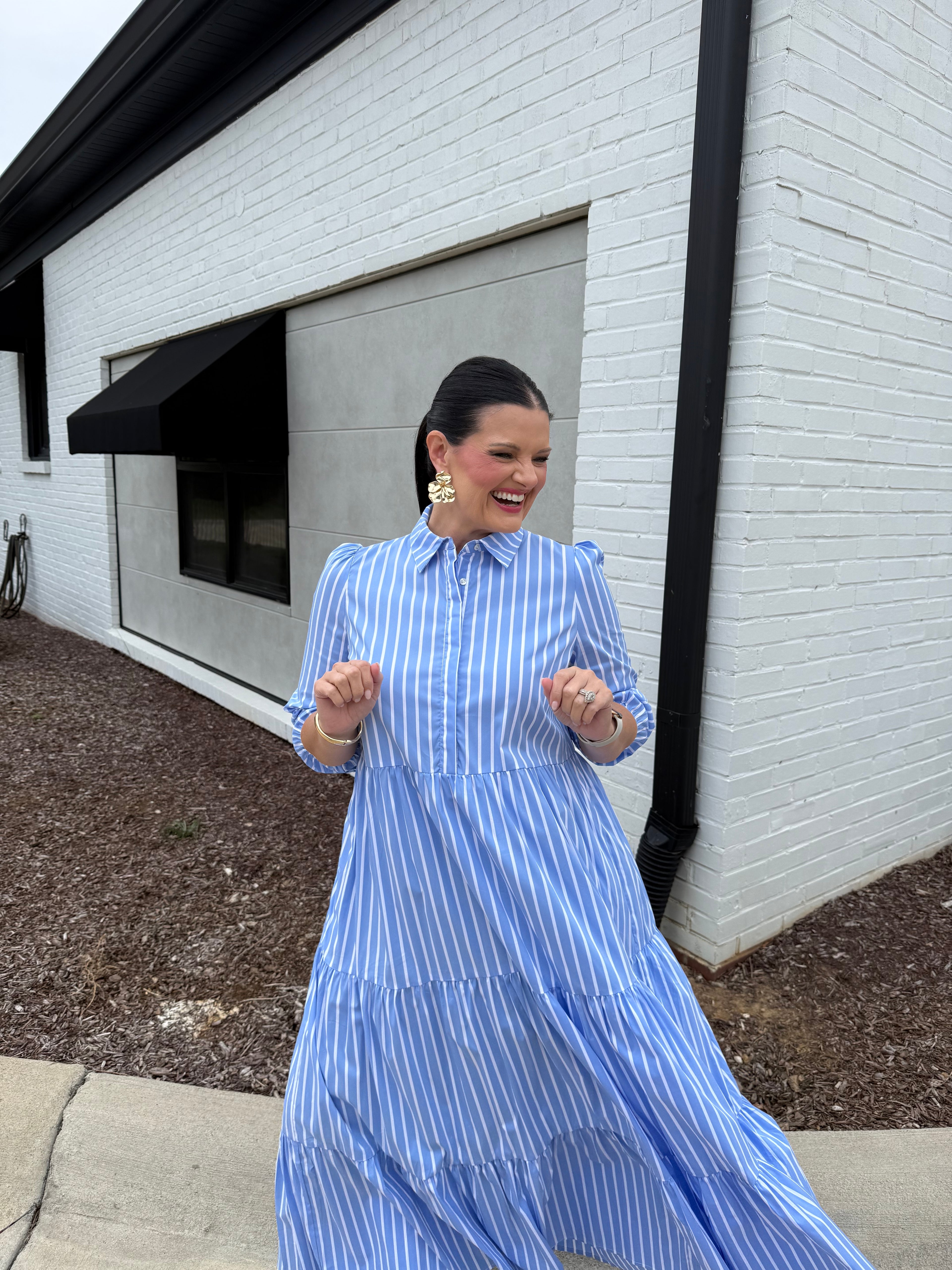 Striped Poplin Button Up Dress
