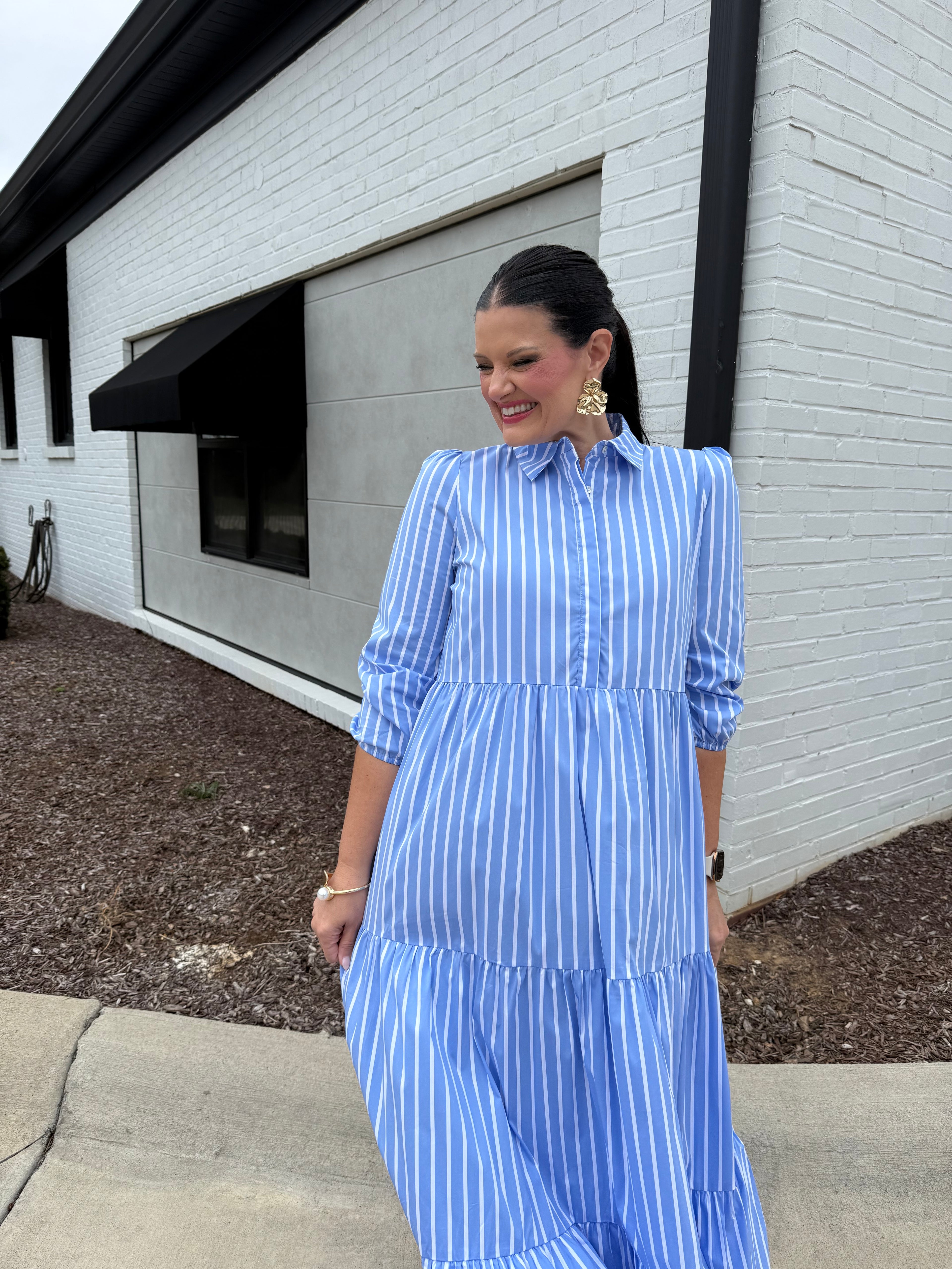 Striped Poplin Button Up Dress