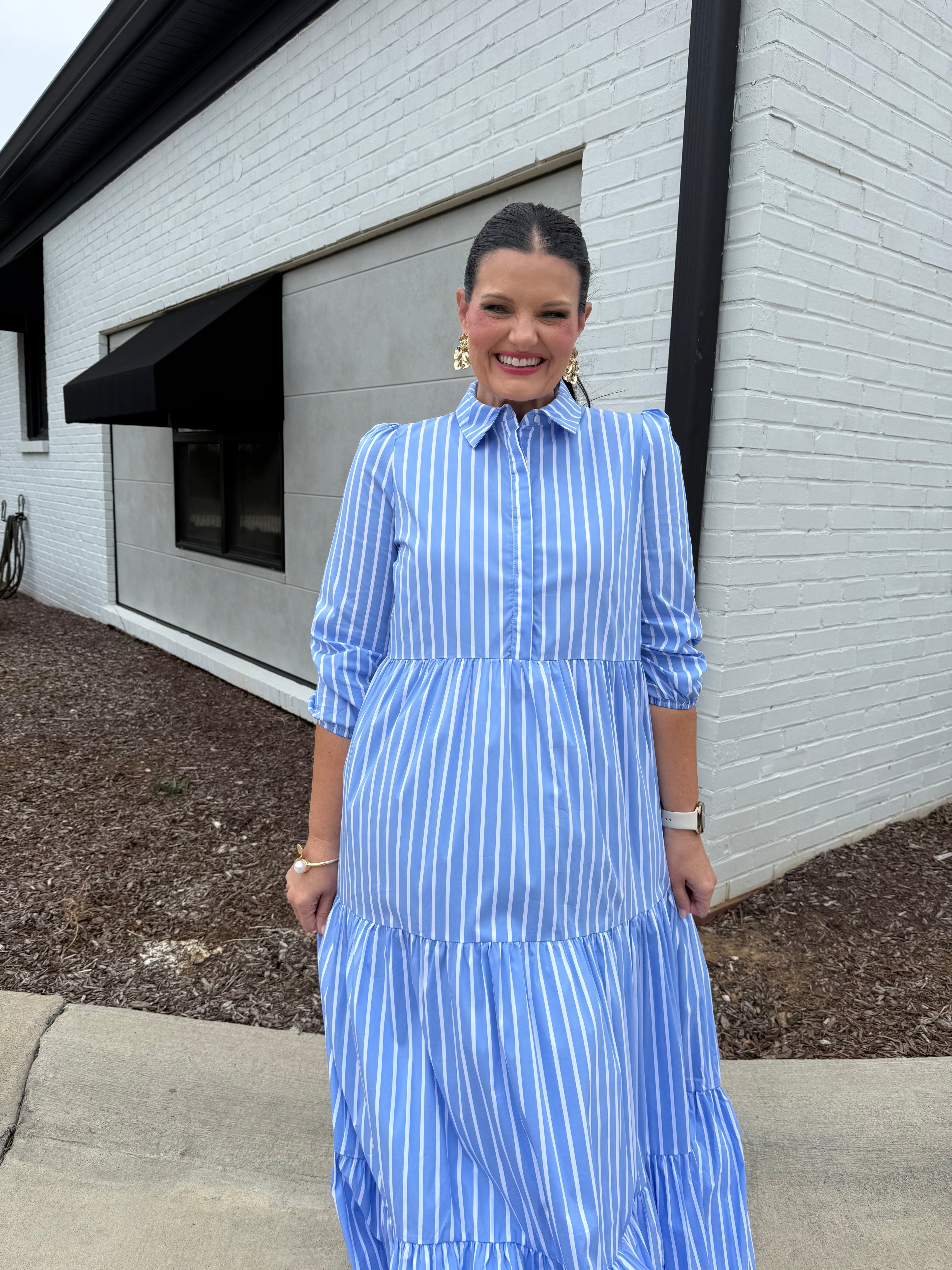 Striped Poplin Button Up Dress