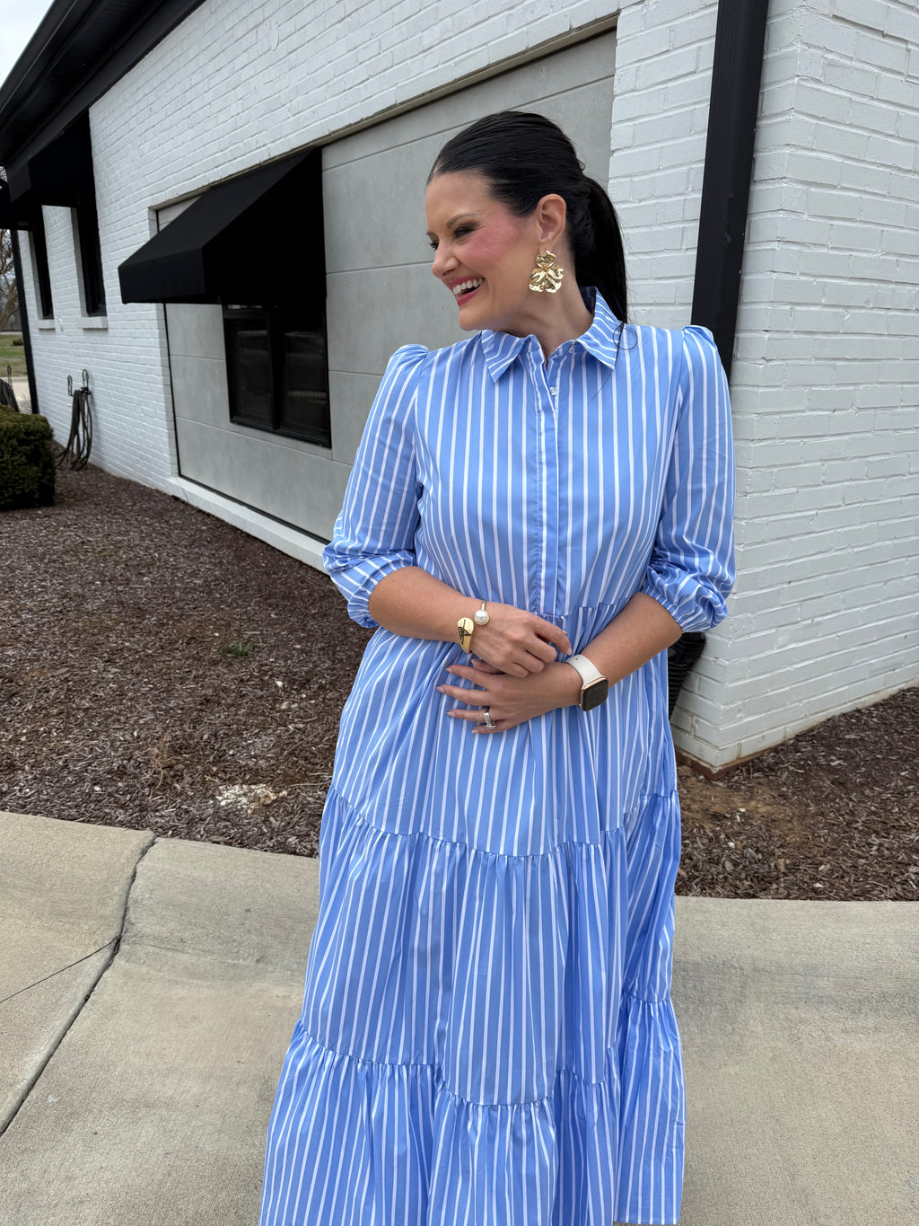 Striped Poplin Button Up Dress