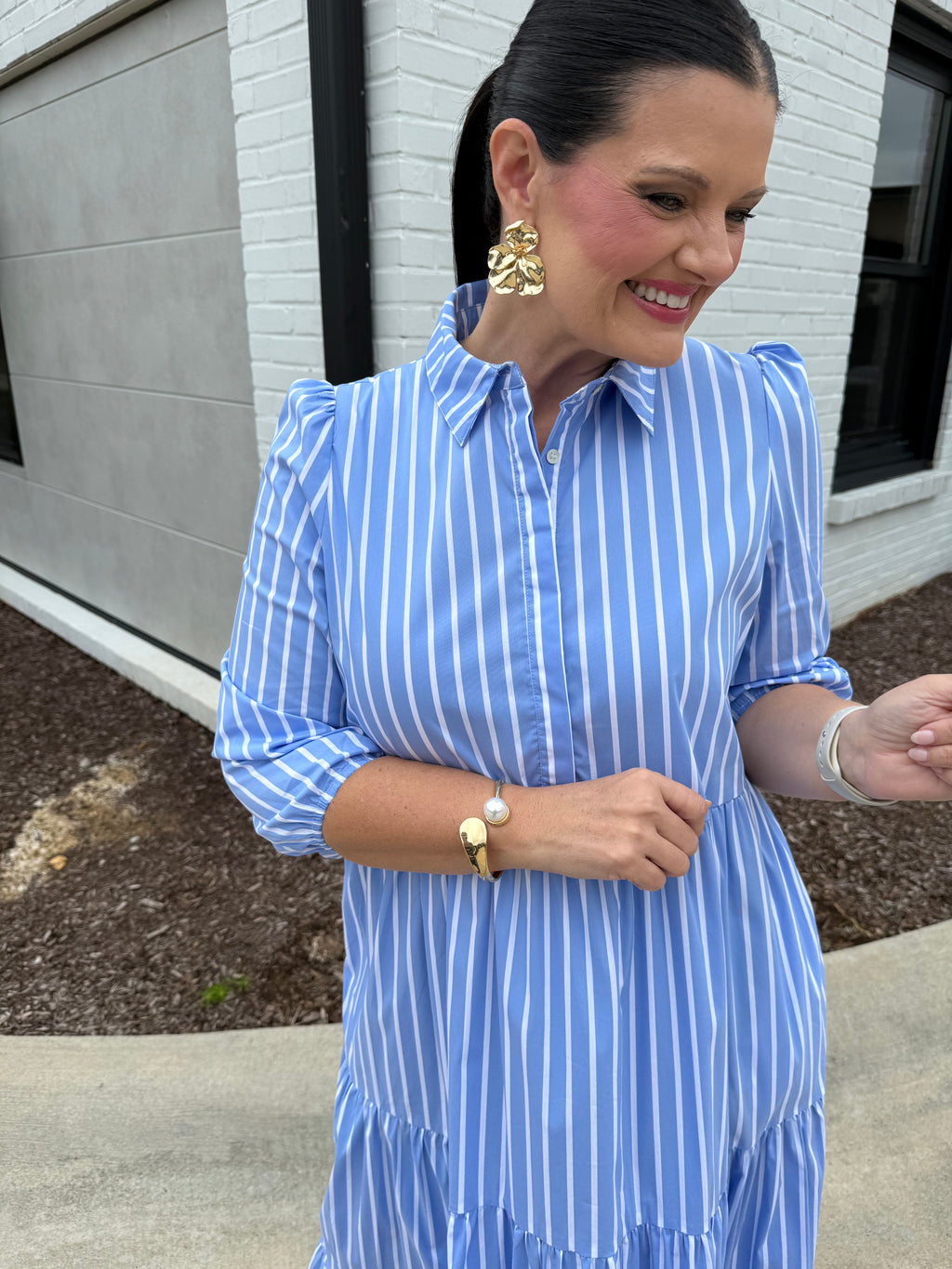 Striped Poplin Button Up Dress