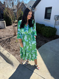 Silky Floral Balloon Sleeve Dress
