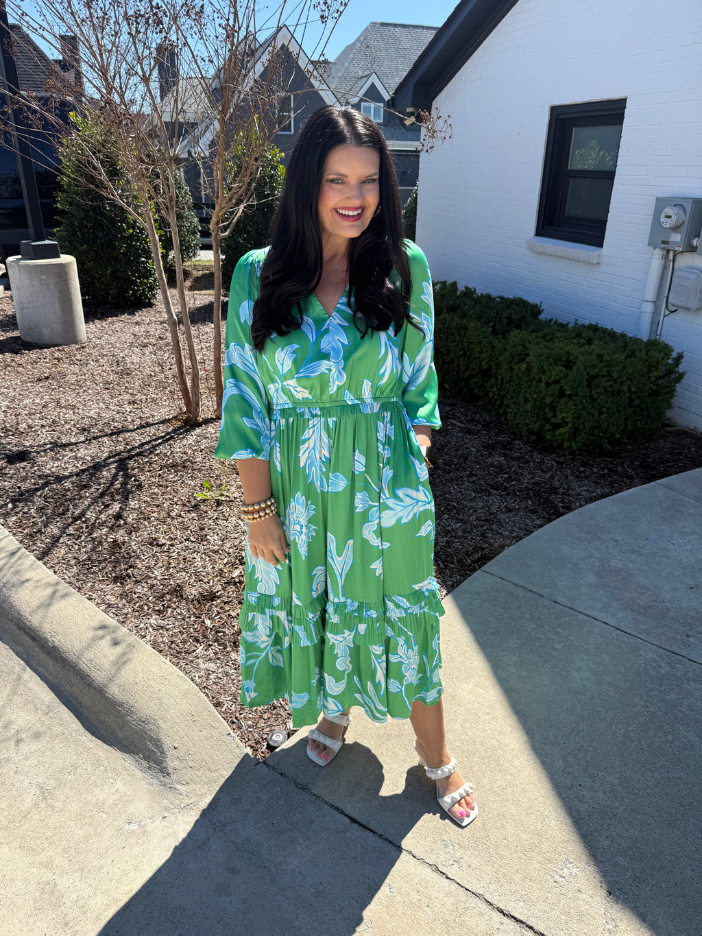 Silky Floral Balloon Sleeve Dress